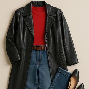 Vintage Venezia Genuine Leather Duster Coat – Size 26/28